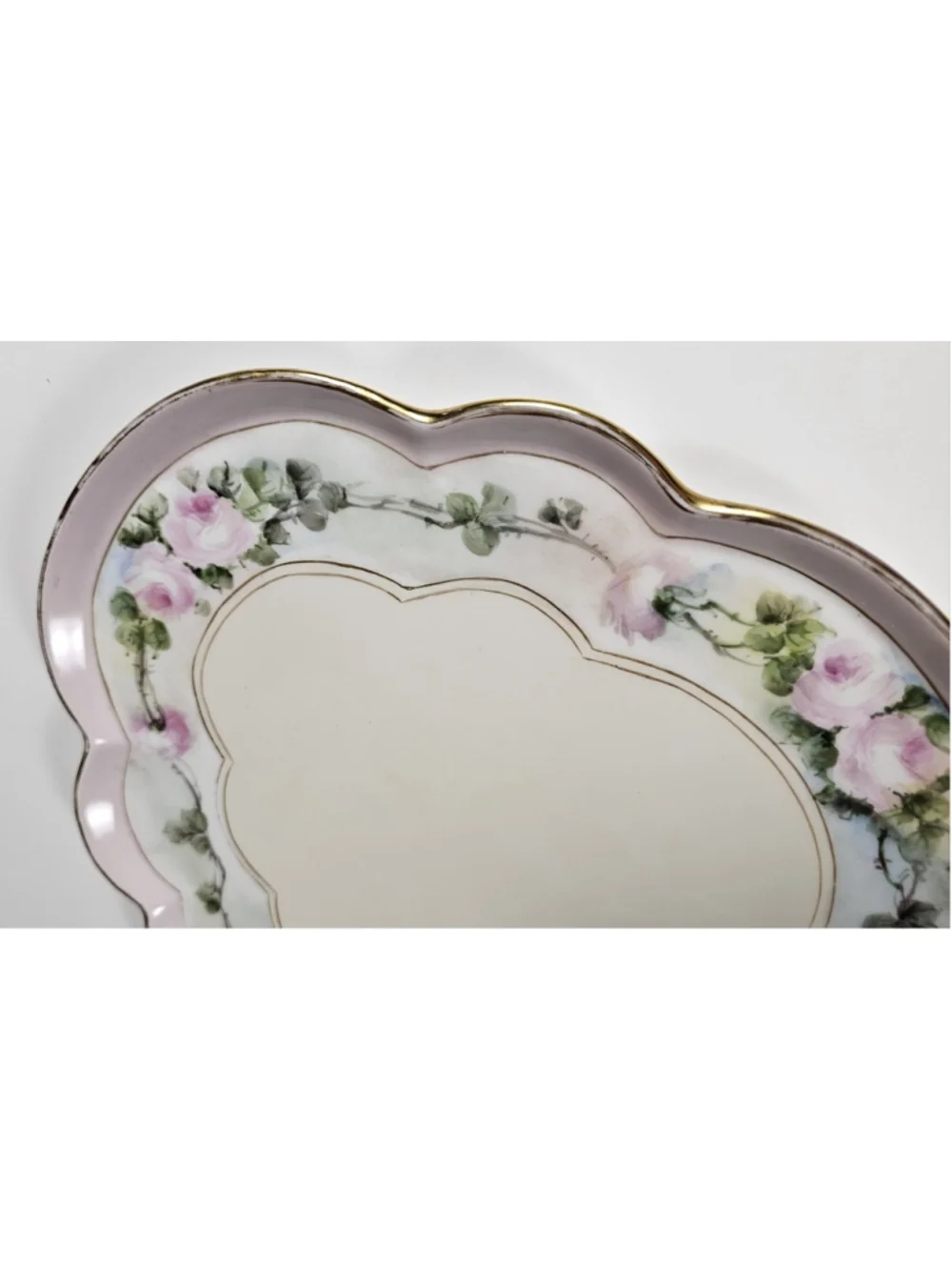 Antique GDA Limoges France Vanity Tray Hand Painted Pink Roses Gold Trim 1900